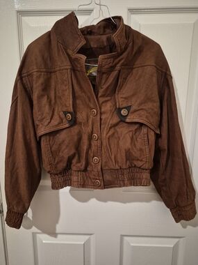 Vintage Brown Genuine Leather Cropped Bomber Jacket | XS | ADVENTURE BOUND